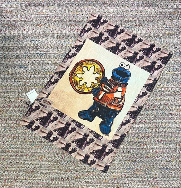 'DRUMMER COOKIE MONSTER' LINEN TEA TOWEL BY DAVID BROMLEY