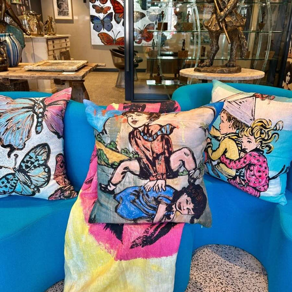 'Leapfrog' Linen Cushion by Bromley Studio. 60 x 60cm