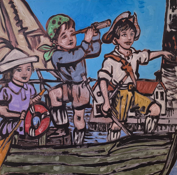 'Maiden Voyage with Blue Skies' David Bromley, Acrylic on Canvas, 100 x 100cm